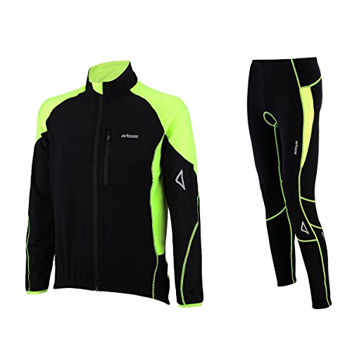 Airtracks Herren Winter Fahrradtrikot Langarm Set Pro-T - Thermo Fahrradhose Lang - Thermo Radtrikot Langarm Atmungsaktiv Reflektoren Wram Fleece -Schwarz-Neon - XXXL von Airtracks