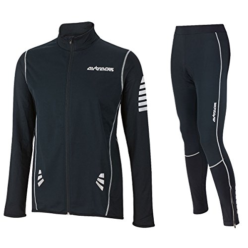 Airtracks Herren Winter Fahrradtrikot Langarm Set Pro - Thermo Fahrradhose Lang - Thermo Radtrikot Langarm Windstopper Atmungsaktiv Wram Fleece-schwarz-Silber - L von Airtracks