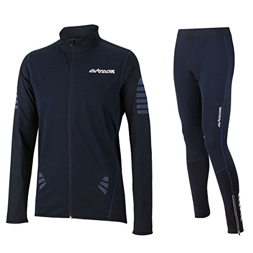 Airtracks Herren Winter Fahrradtrikot Langarm Set Pro - Thermo Fahrradhose Lang - Thermo Radtrikot Langarm Windstopper Atmungsaktiv Wram Fleece-schwarz-blau - M von Airtracks