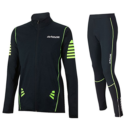 Airtracks Herren Winter Fahrradtrikot Langarm Set Pro - Thermo Fahrradhose Lang - Thermo Radtrikot Langarm Windstopper Atmungsaktiv Wram Fleece-schwarz-neon - L von Airtracks