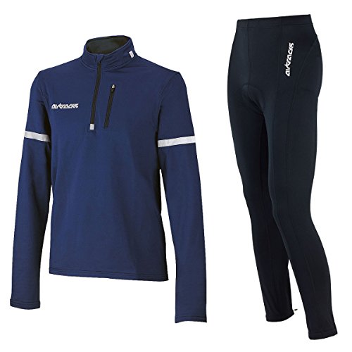 Airtracks Herren Winter Radtrikot Set - Thermo Fahrradhose Lang + Thermo Fahrradtrikot Langarm - Atmungsaktiv - Reflektoren - schwarz-blau - XXXL von Airtracks