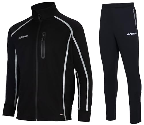 Airtracks Herren Winter Laufset Pro Team Thermo Laufhose Lang Laufjacke Air Tech II Radlerjacke Radjacke Windstopper Sport Jogginghose Leggins - schwarz-grau - S von Airtracks