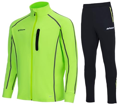 Airtracks Herren Winter Laufset Pro Team Thermo Laufhose Lang Laufjacke Air Tech II Radlerjacke Radjacke Windstopper Sport Jogginghose Leggins - schwarz-neon - L von Airtracks