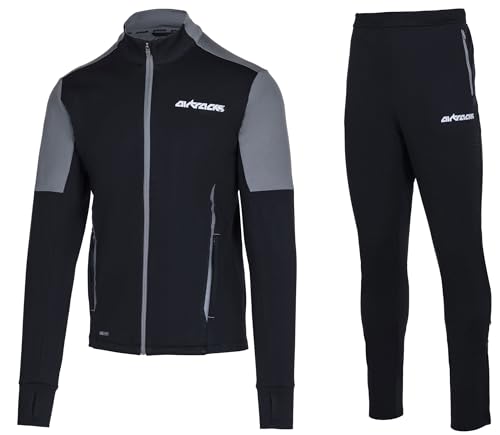 Airtracks Herren Winter Laufset Pro Team Thermo Laufhose Lang Laufshirt Langarm Sweatshirt Fleece Funktionsshirt Sport Langarmshirt Jogginghose Leggins - schwarz-grau - L von Airtracks