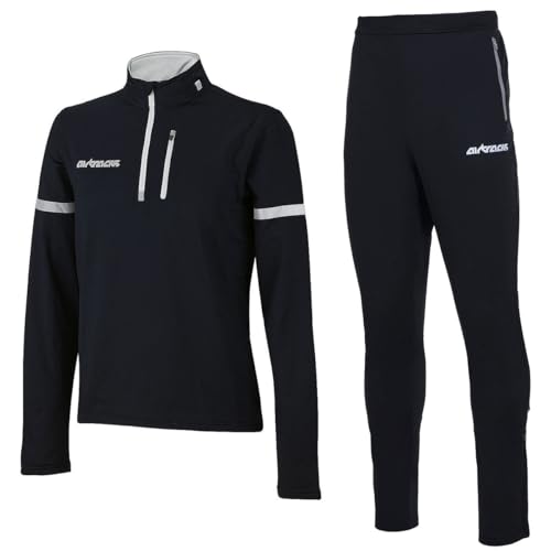 Airtracks Herren Winter Laufset ProTeam Thermo Laufhose Lang Pro Team Thermo Shirt Langarm Atmungsaktiv Reflektoren - schwarz-grau - L von Airtracks