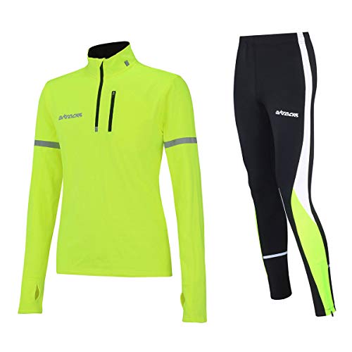 Airtracks Herren Winter Laufset Thermo Laufhose Lang Laufshirt Langarm Sweatshirt Pro Fleece Funktionsshirt Sport Langarmshirt Jogginghose Leggins - neon - XXXL von Airtracks