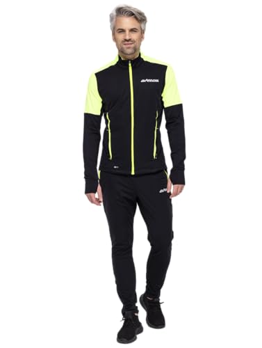 Airtracks Herren Winter Laufset Thermo Pro Line Laufhose Lang Laufshirt Langarm Sweatshirt Fleece Funktionsshirt Sport Langarmshirt Jogginghose Leggins - schwarz-neon - L von Airtracks