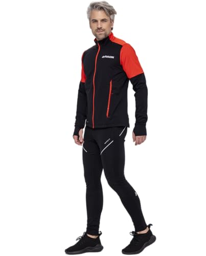 Airtracks Herren Winter Laufset Thermo Pro Line Laufhose Lang Laufshirt Langarm Sweatshirt Fleece Funktionsshirt Sport Langarmshirt Jogginghose Leggins - schwarz-rot - M von Airtracks