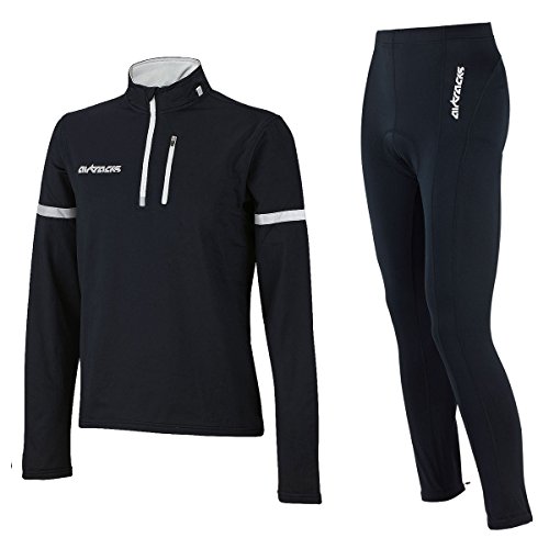 Airtracks Herren Winter Radtrikot Set - Thermo Fahrradhose Lang + Thermo Fahrradtrikot Langarm - Atmungsaktiv - Reflektoren - schwarz - L von Airtracks