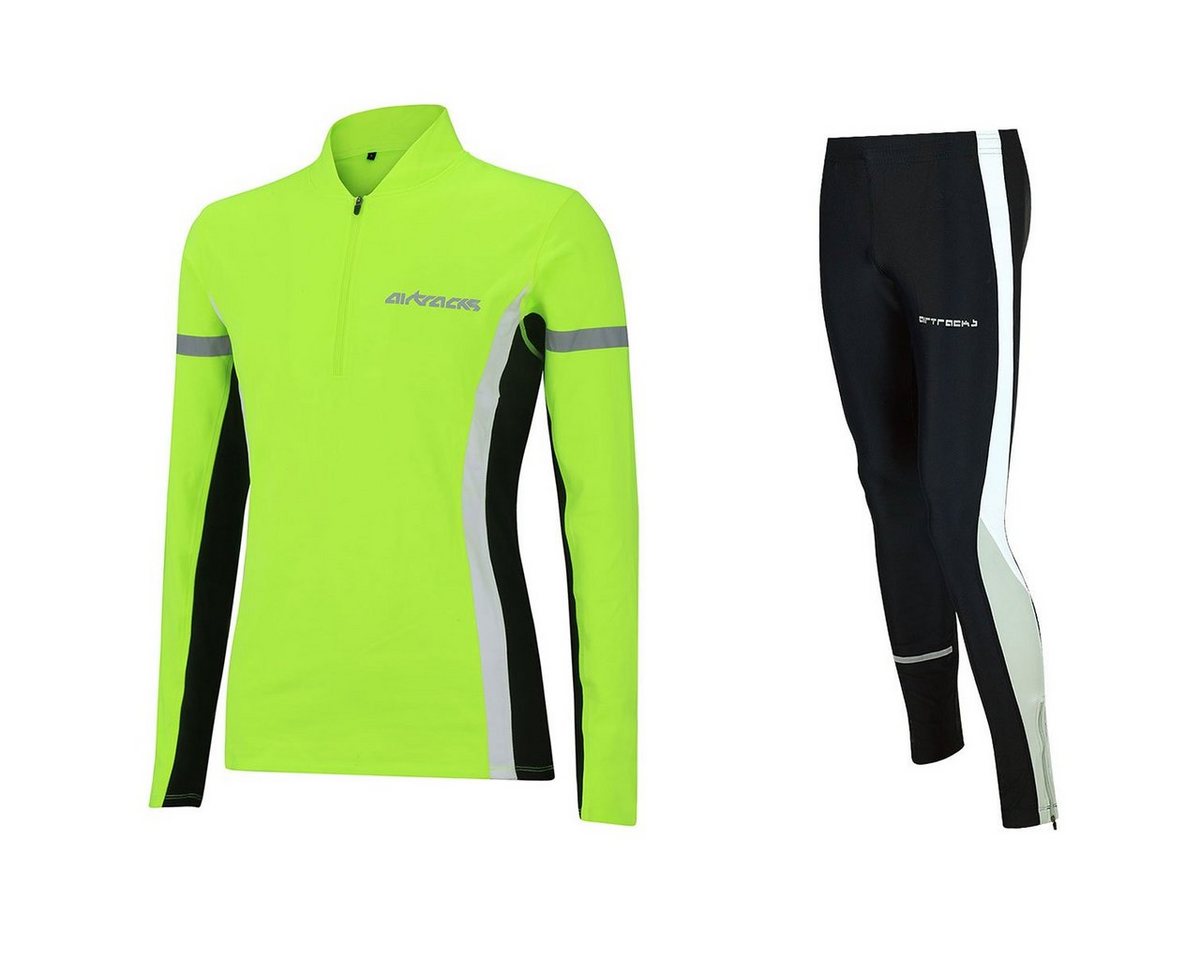 Airtracks Lauftights Damen Thermo Laufset: Laufshirt Langarm + Laufhose Lang (Laufset, 2-tlg) Laufbekleidung mit warme Thermoqualität, bei kaltem Wetter Herbst - Winter » S M L Xl XXL XXXL « von Airtracks