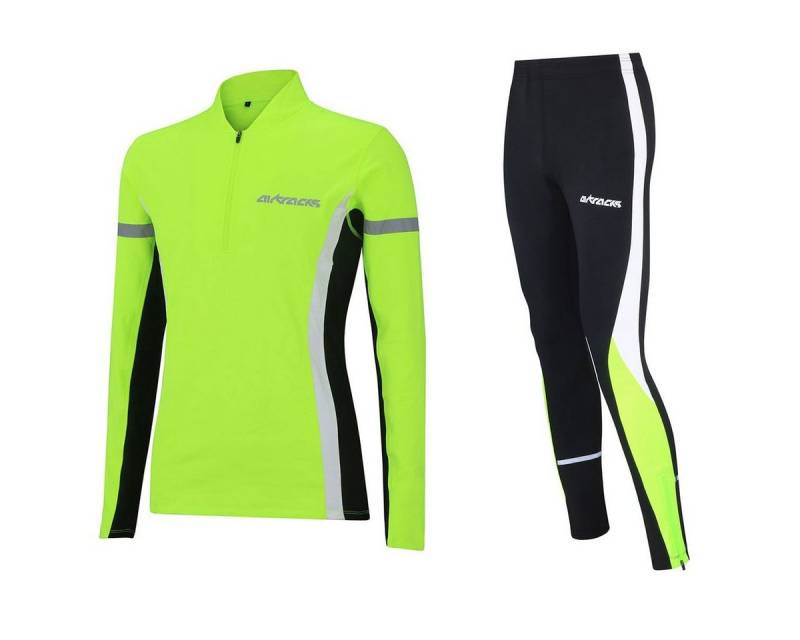 Airtracks Lauftights Damen Thermo Laufset: Laufshirt Langarm + Laufhose Lang (Laufset, 2-tlg., Laufbekleidung mit warme Thermoqualität,bei) kaltem Wetter Herbst - Winter » S M L Xl XXL XXXL « von Airtracks