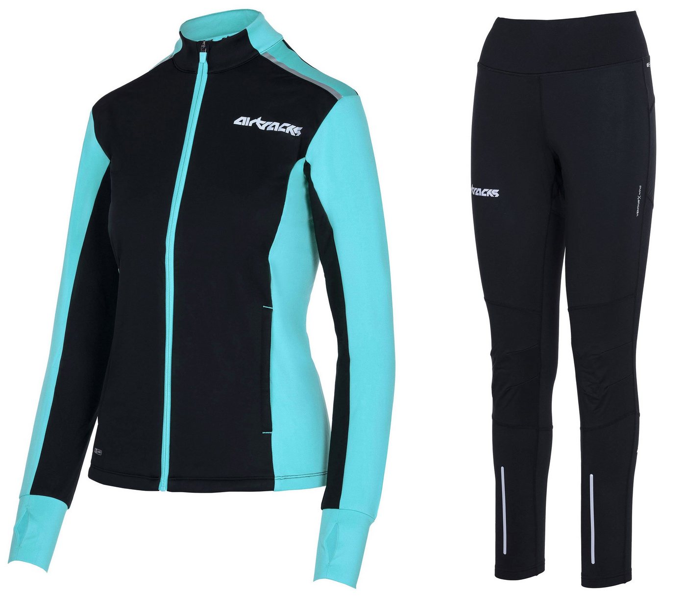 Airtracks Lauftights Winter Damen Laufset Pro Line: Laufshirt + Hose Lang (Laufbekleidung mit warme Thermoqualität, Laufset 2 -tlg) bei kaltem Wetter Herbst - Winter » S M L Xl XXL XXXL « von Airtracks