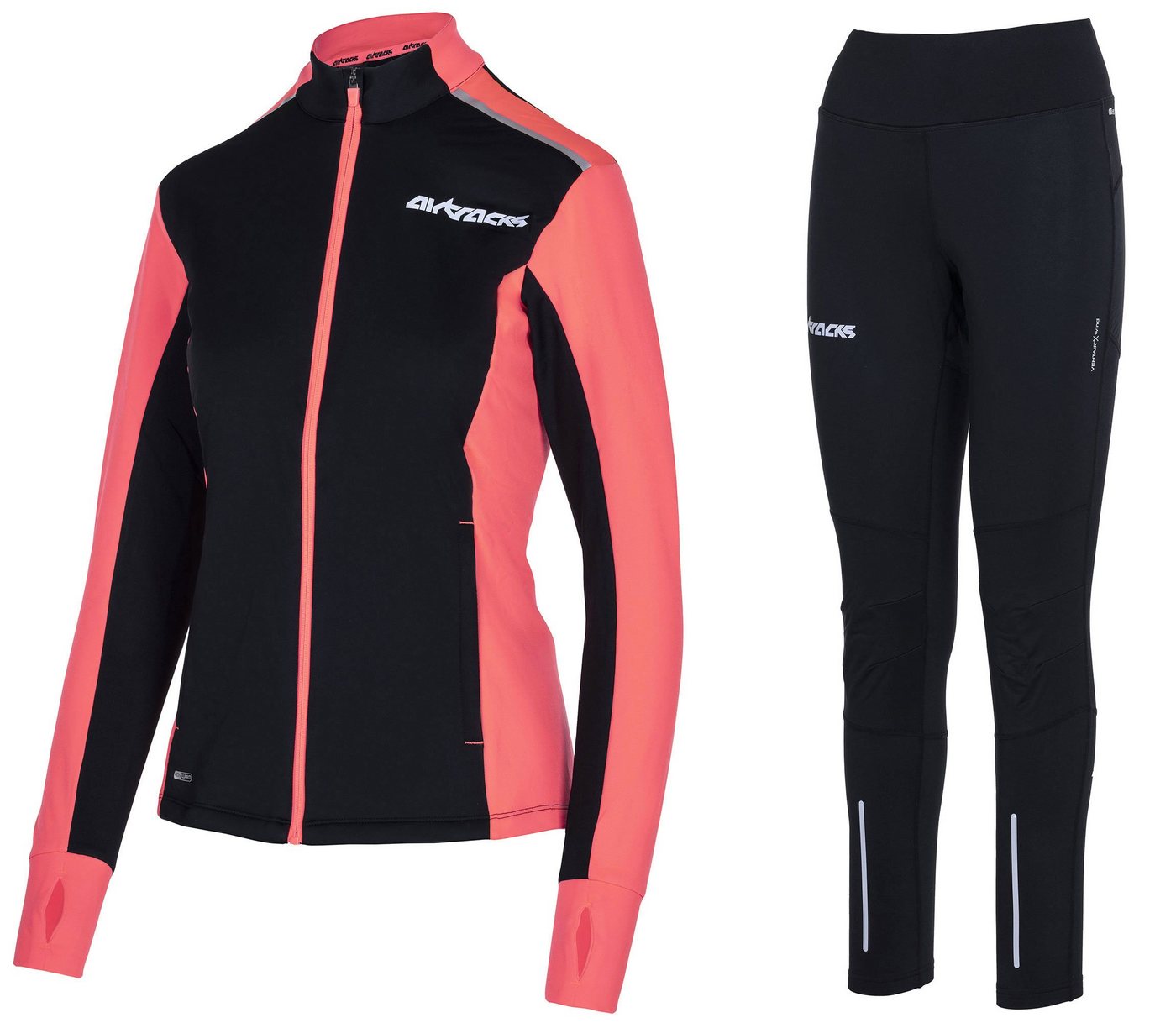 Airtracks Lauftights Winter Damen Laufset Pro Line: Laufshirt + Hose Lang (Laufbekleidung mit warme Thermoqualität, Laufset 2 -tlg) bei kaltem Wetter Herbst - Winter » S M L Xl XXL XXXL « von Airtracks