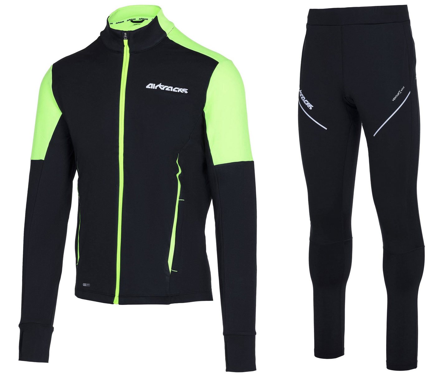 Airtracks Lauftights Winter Herren Laufset Pro Line: Laufshirt Langarm + Hose Lang (Laufbekleidung mit warme Thermoqualität, Laufset 2 -tlg) bei kaltem Wetter Herbst - Winter » S M L Xl XXL XXXL « von Airtracks