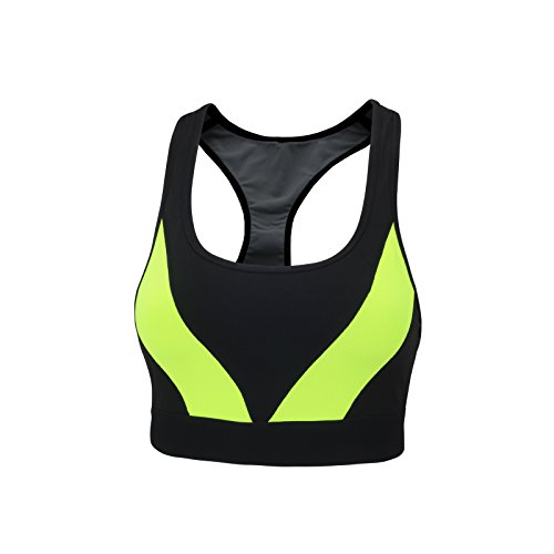 Airtracks RED DECOCT Sport BH Damen/Schwarz/Neon/Fitness/Training/Yoga/Starker Halt/Atmungsativ - M von Airtracks