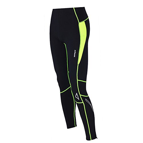 Airtracks Herren Winter Thermo Laufhose Lang Jogginghose Trainingshose Jogginghose Fitnesshose Leggings Fahrradhose - schwarz-neon - L von Airtracks