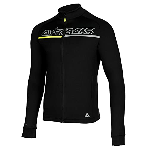 Airtracks Herren Winter Fahrradtrikot Langarm Pro Team Thermo Radtrikot Full Zip Atmungsaktiv Winddicht Reflektoren - M - schwarz-neon von Airtracks