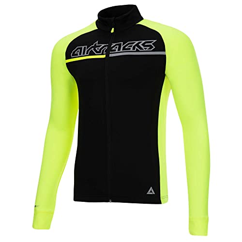 Airtracks Herren Winter Fahrradtrikot Langarm Pro Team Thermo Radtrikot Full Zip Atmungsaktiv Winddicht Reflektoren - XXL - neon-schwarz von Airtracks