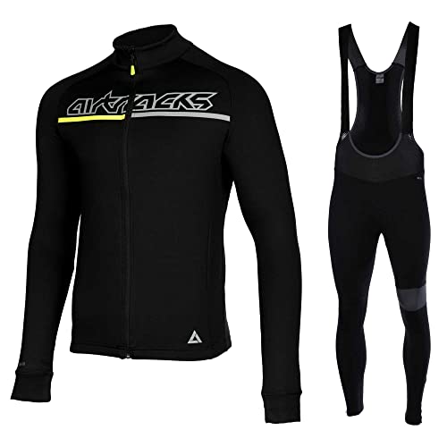 Airtracks Herren Winter Fahrradtrikot Set Pro Team II - Thermo Trägerhose Pro Team II - Thermo Fahrradtrikot Pro Team - optimal für Herbst - Winter - schwarz-grau - XL von Airtracks