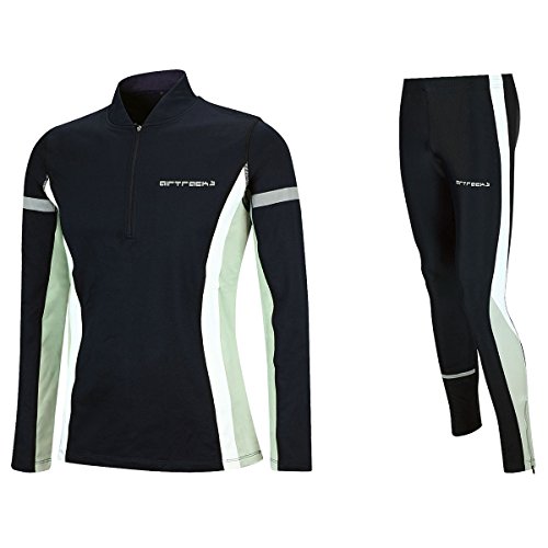 Airtracks Winter Laufset Thermo Laufhose Lang Trainingshose Tight - Thermo Laufshirt Langarm Sweatshirt Langarmshirt - schwarz - XXL - Damen von Airtracks