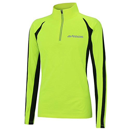 Airtracks Damen Thermo Laufshirt Langarm Pro Winter Sweatshirt Fleece Funktionsshirt Sport Langarmshirt - neon - XL - Damen von Airtracks