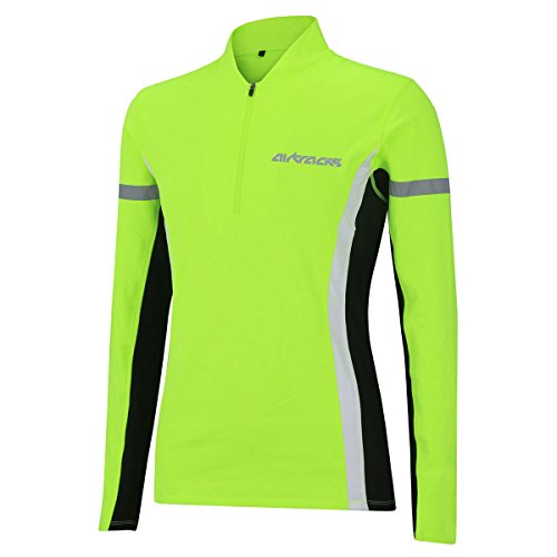 Airtracks Damen Thermo Laufshirt Langarm Winter Sweatshirt Fleece Funktionsshirt Sport Langarmshirt - neon - L - Damen von Airtracks