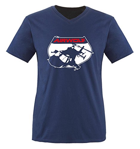 AIRWOLF - Logo V - Herren V-Neck T-Shirt - Navy/Weiss-Rot Gr. L von Airwolf
