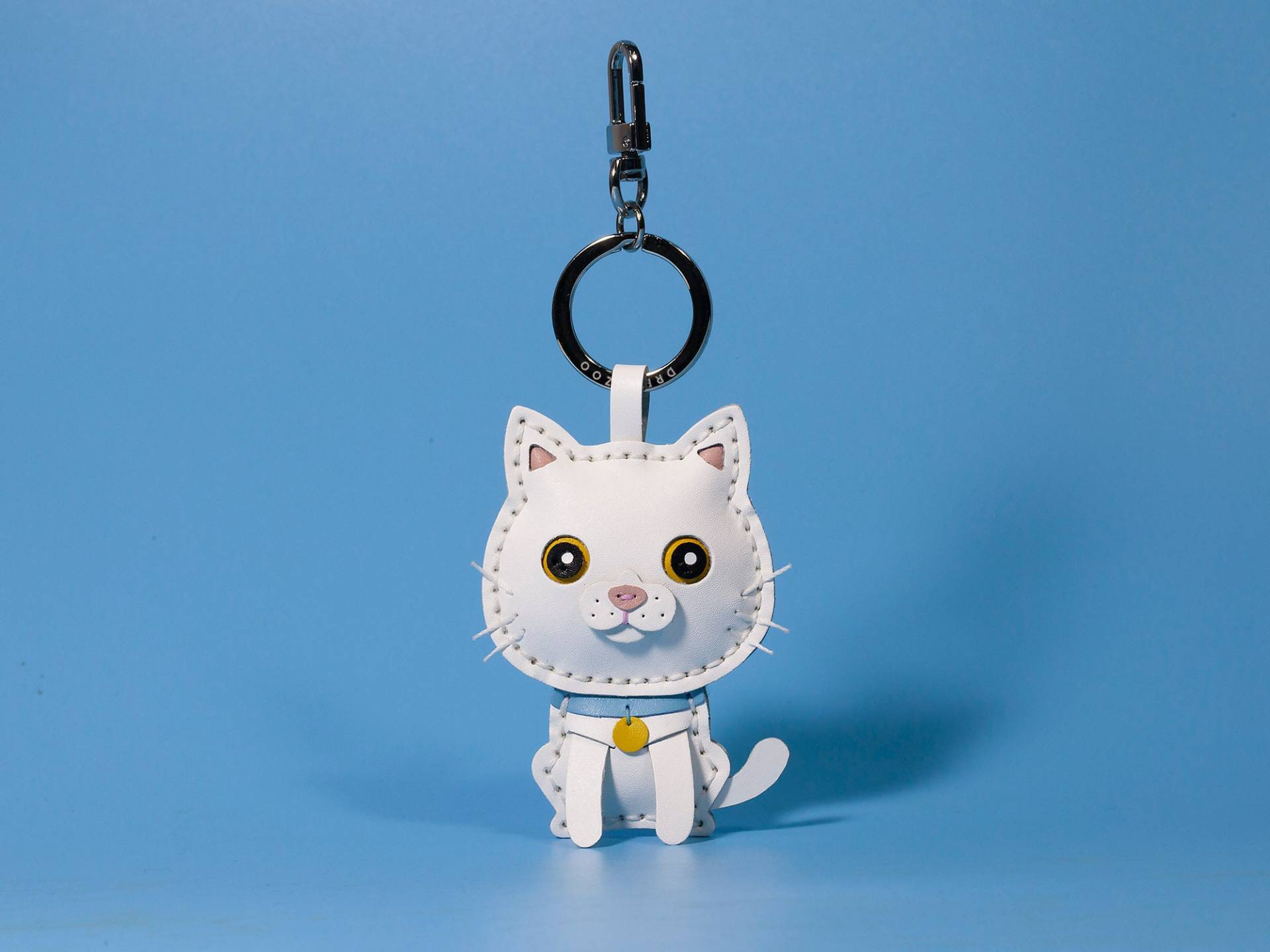 Weißer Leder Charm Schlüsselanhänger, Katzen Kitty Bag Charm, Personalisierter Haustier Sitzende Haltung Katze Geschenke Für Frauen Urlaub von AiryAi