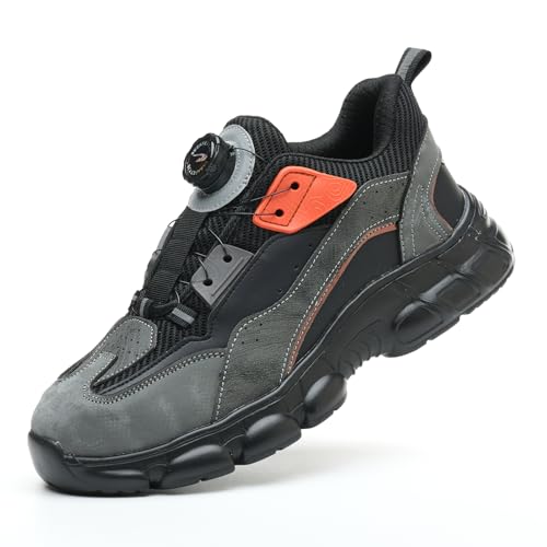 AiryMotion Arbeitsschuhe Herren S3 Sicherheitsschuhe Damen Leicht Stahlkappenschuhe Drehknopf rutschfeste Atmungsaktive Safety Shoes BlackGrey 39 EU von AiryMotion