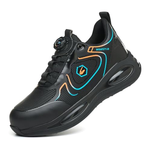 AiryMotion Arbeitsschuhe Herren S3 Sicherheitsschuhe Damen Wasserdicht Leicht Stahlkappenschuhe Drehknopf rutschfeste Atmungsaktive Safety Shoes Blackgreen 43 EU von AiryMotion