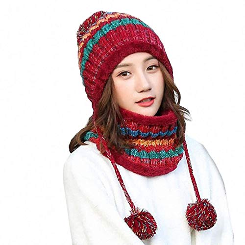 Frauen Strickmütze Schal Set Winter Warm Verdicken Häkeln Bobble Pom Pom Mütze Hut Cap Outdoor Ski Snowboard Cycle Bobble Säumen Hüte mit Fleece-Futter für Damen Mädchen Indoor und Outdoor von Aisaving
