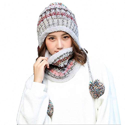 Frauen Strickmütze Schal Set Winter Warm Verdicken Häkeln Bobble Pom Pom Mütze Hut Cap Outdoor Ski Snowboard Cycle Bobble Säumen Hüte mit Fleece-Futter für Damen Mädchen Indoor und Outdoor von Aisaving