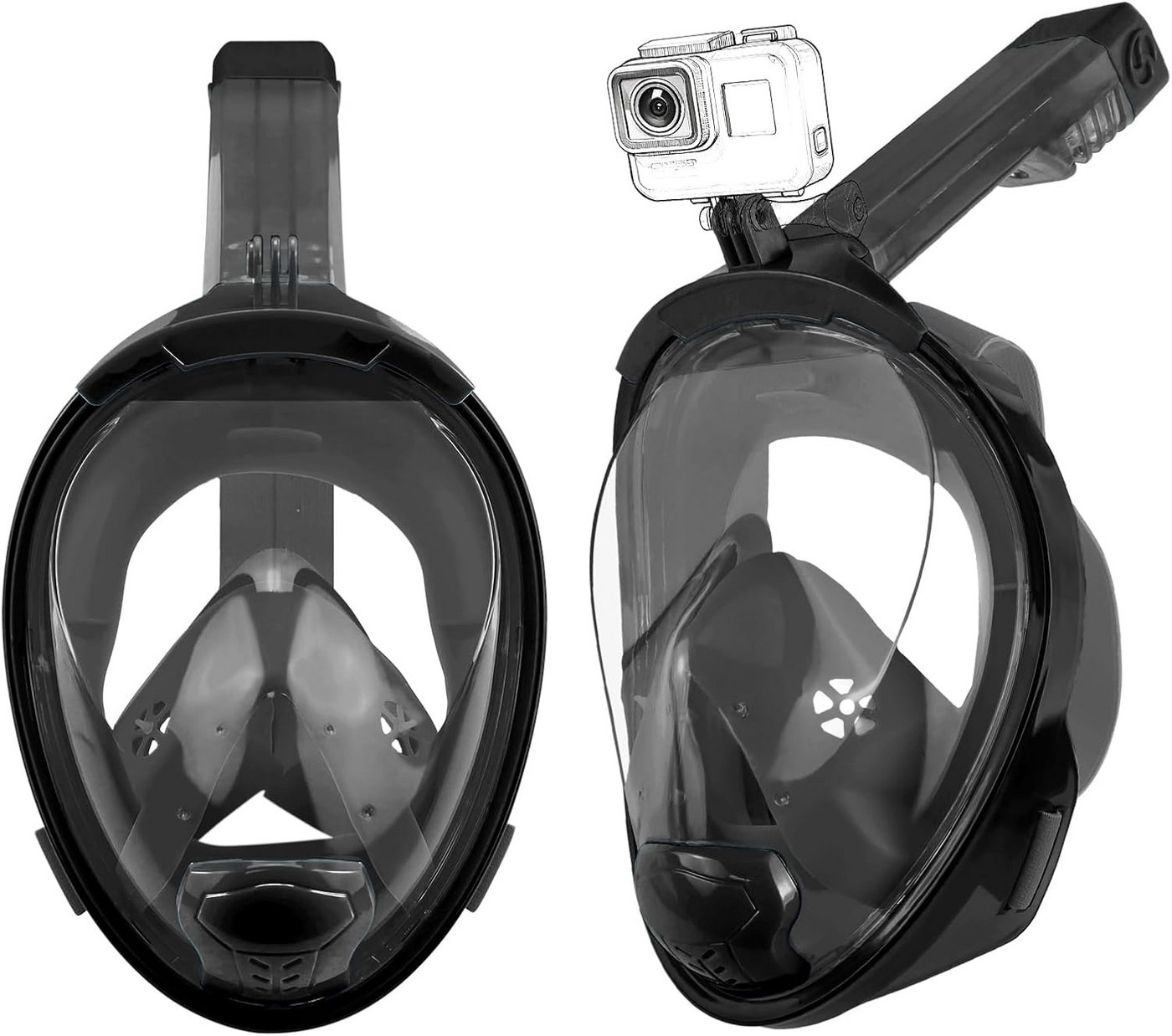 Aischens Tauchermaske Vollgesichts-Schnorchelmaske 180° Anti-Leck Kamera-Halterung, (180° Panoramamaske mit Anti-Leck-System & Kamera-Halterung – ideal für Schnorcheln, Schnorchelset mit Vollgesichtsmaske, Ohrstöpseln Netzbeutel Erwachsene), 180° Panoramablick, Anti-Beschlag, Anti-Leck-Ventil, CO₂-Schutzsystem von Aischens