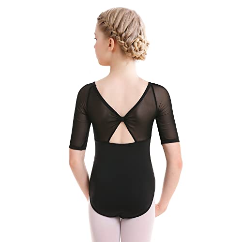 Aiseyi Ballett Body Mädchen Kinder Turnanzug Leotard Ballettanzug Kurzarm Balletttrikot Tanzbody Schwarz 140 von Aiseyi