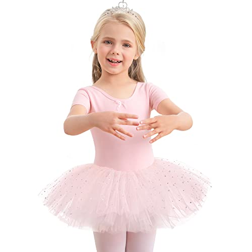 Aiseyi Ballettkleidung Ballettkleid Mädchen Pailletten Ballett Tütü Kinder Baumwolle Tanzkleid Kurzarm Balletttrikot Ballettanzug Ballett kleider Ballerina Tutu 3-4 Jahre von Aiseyi