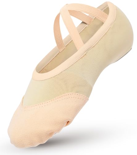 Aiseyi Ballettschuhe Mädchen Balettschlappen Kinder Dehnbar Ballettschläppchen Spaltleder Sohle Tanzschuhe Canvas Mesh Splicing Ballet Schuhe Damen Balerinaschuhe Gymnastikschuhe Aprikose 41 von Aiseyi
