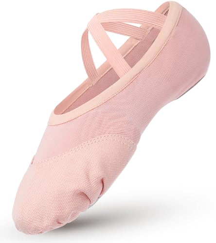 Aiseyi Ballettschuhe Mädchen Balettschlappen Kinder Dehnbar Ballettschläppchen Spaltleder Sohle Tanzschuhe Canvas Mesh Splicing Ballet Schuhe Damen Balerinaschuhe Gymnastikschuhe Rosa 29 von Aiseyi
