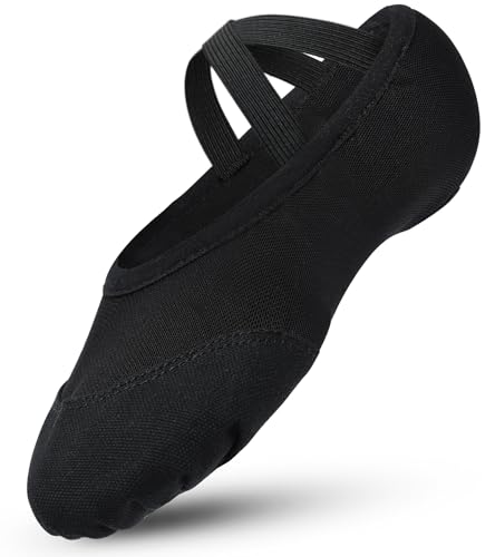 Aiseyi Ballettschuhe Mädchen Balettschlappen Kinder Dehnbar Ballettschläppchen Spaltleder Sohle Tanzschuhe Canvas Mesh Splicing Ballet Schuhe Damen Balerinaschuhe Gymnastikschuhe Schwarz 30 von Aiseyi
