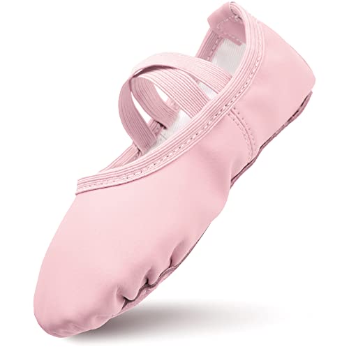 Ballettschuhe Mädchen Ballettschläppchen aus Leder Verdicktem Baumwollfutter Balettschlappen Vollledersohle Tanzschuhe Kinder Vorgenähte Riemen Ballettschuhe Ballet Shoes Rosa 32 von Aiseyi