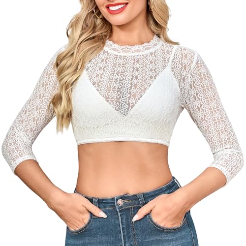Aiseyi Dirndl Bluse Damen Langarm Dirndlbluse Spitze Dirndlblusen Weiß Trachtenblusen Für Bayrische Tracht Oktoberfest M von Aiseyi