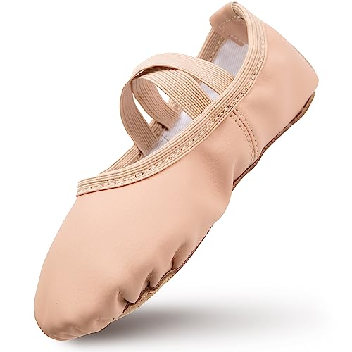 Ballettschuhe Mädchen Ballettschläppchen aus Leder Verdicktem Baumwollfutter Balettschlappen Vollledersohle Tanzschuhe Kinder Vorgenähte Riemen Ballettschuhe Ballet Shoes Ballett rosa 23 von Aiseyi