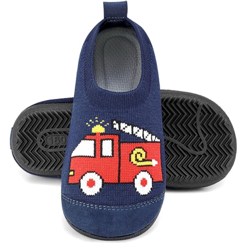 Hausschuhe Kinder Junge Komfortabel Dicken Einlegesohlen kinderhausschuhe Jungen Rutschfest Pantoffeln Atmungsaktive Barfußschuhe Hüttenschuhe mit Abriebfeste Front für Kindertagesstätte Kindergarten von Aiseyi