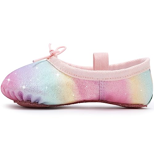 Mädchen Ballettschuhe Ballettschläppchen Glitter Ballett Tanzschuhe Leder Tanz Hausschuhe Volle Sohle Ballett Tanz Flats für Kinder Kleinkind für Tanz Performance Gymnastik Regenbogen 25 von Aiseyi