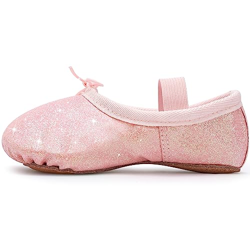 Mädchen Ballettschuhe Ballettschläppchen Glitter Ballett Tanzschuhe Leder Tanz Hausschuhe Volle Sohle Ballett Tanz Flats für Kinder Kleinkind für Tanz Performance Gymnastik Rosa 22 von Aiseyi