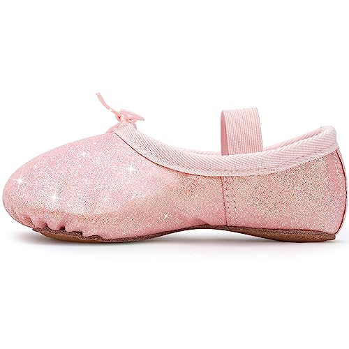 Mädchen Ballettschuhe Ballettschläppchen Glitter Ballett Tanzschuhe Leder Tanz Hausschuhe Volle Sohle Ballett Tanz Flats für Kinder Kleinkind für Tanz Performance Gymnastik Rosa 26 von Aiseyi