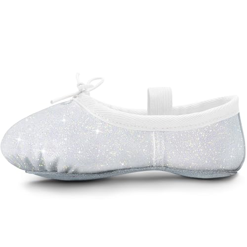 Mädchen Ballettschuhe Ballettschläppchen Glitter Ballett Tanzschuhe Leder Tanz Hausschuhe Volle Sohle Ballett Tanz Flats für Kinder Kleinkind für Tanz Performance Gymnastik weiß 28 von Aiseyi