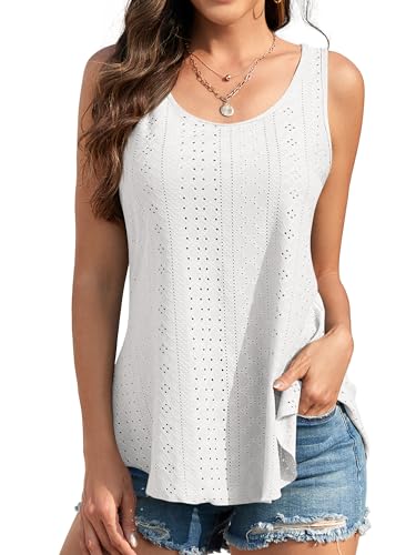 Tank Top Damen Sommer Elegant Top Ärmelloses Tanktops Frauen Scoop Neck Camisoles Shirts Bluse für Urlaub Weiß L von Aiseyi