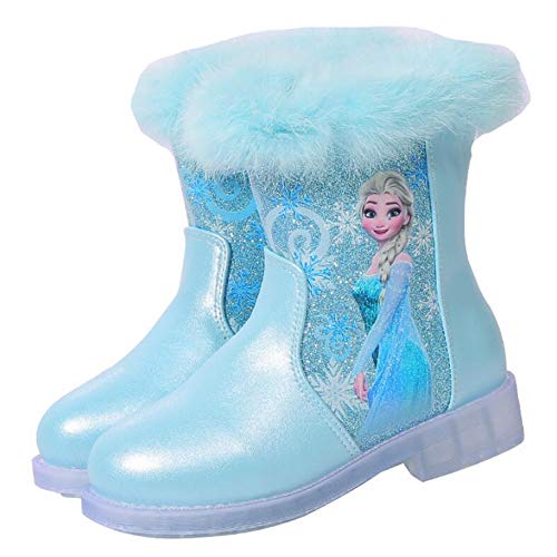 AISHANGYIDE Schneestiefel Mädchen Prinzessin Schuhe ELSA Stiefel Kinder Winterstiefel mit Warmem Gefüttert Futter Gummistiefel Outdoor Schlupfstiefel Eiskönigin Kostüm Zubehör Karneval Party Blau von AISHANGYIDE
