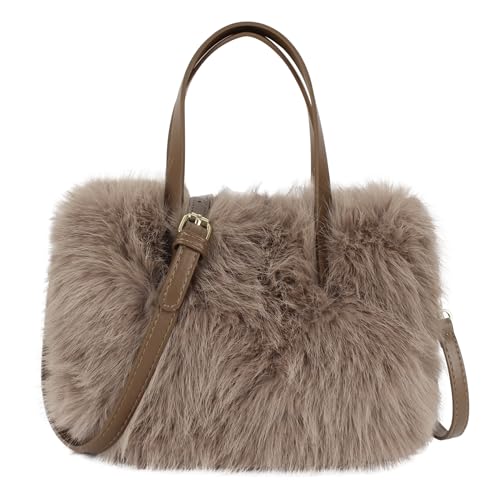 Aisi Damen Mädchen Plüsch Tote Handtasche Weich Flauschig Kunstfell Crossbody Tasche Niedlich Warm Schultertasche, khaki, Einheitsgröße von Aisi