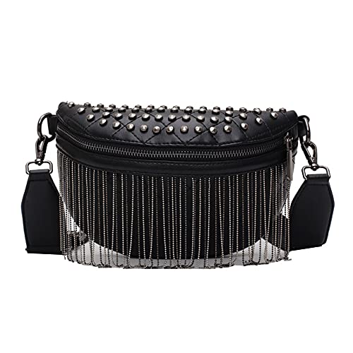 Damen Hüfttasche Mädchen Leder Gürteltasche Glitzer Strass Quaste Crossbody Umhängetasche Nieten Brusttasche, Schwarz , Einheitsgröße Damen Hüfttasche Mädchen Leder Gürteltasche Glitzer Strass Quaste Crossbody Umhängetasche Nieten Brusttasche, Schwarz , Einheitsgröße von Aisi